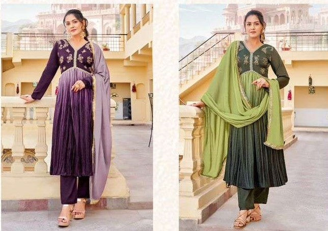 [Ready SG Stock-Sizes] Trending Aliya Cut Gradient Colour Chinon Punjabi 3 Pcs Suit, with Inner