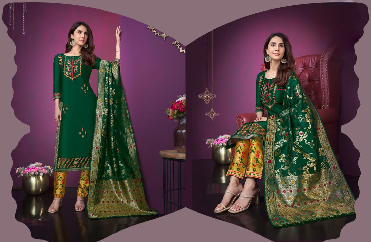 [Ready SG Stock] Party Function Wedding-Wear Viscose Silk Designer 3 Pcs Punjabi Suit [Indian Dresses