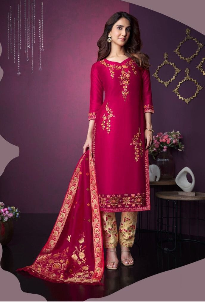 [Ready SG Stock] Party Function Wedding-Wear Viscose Silk Designer 3 Pcs Punjabi Suit [Indian Dresses