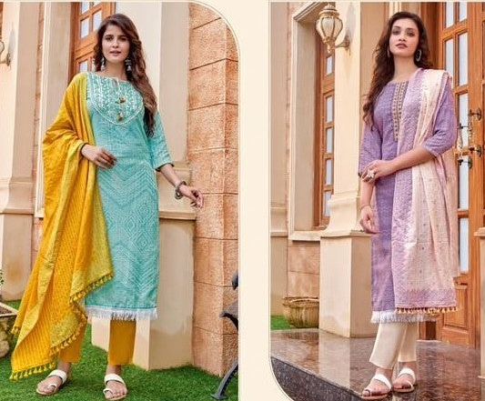 [Ready SG Stock - 4 COLORS] SOFT COTTON SILK BANDHANI PRINT PUNJABI SUIT WITH FULL INNER [Indian Dresses]