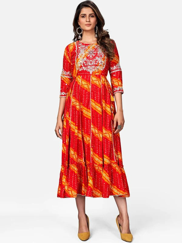 [Ready SG Stock] RED EMBROIDERED ANARKALI RAYON LONG GOWN- Indian Dresses