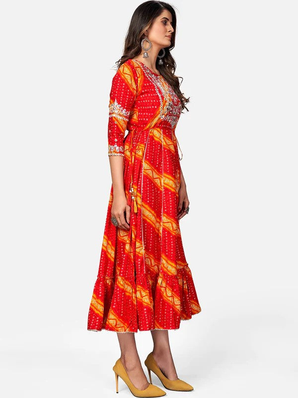 [Ready SG Stock] RED EMBROIDERED ANARKALI RAYON LONG GOWN- Indian Dresses