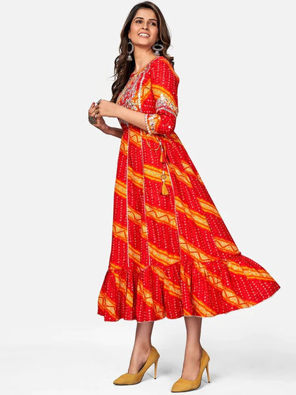 [Ready SG Stock] RED EMBROIDERED ANARKALI RAYON LONG GOWN- Indian Dresses