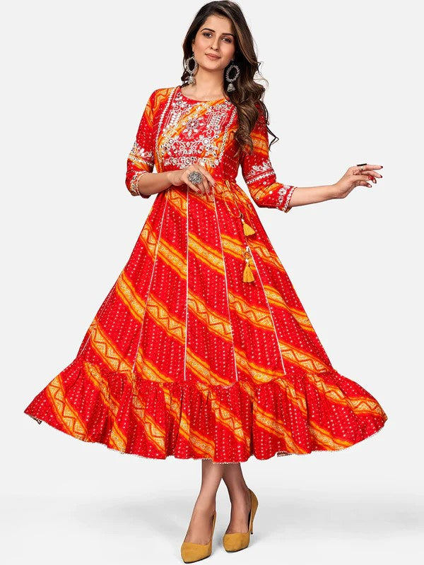 [Ready SG Stock] RED EMBROIDERED ANARKALI RAYON LONG GOWN- Indian Dresses