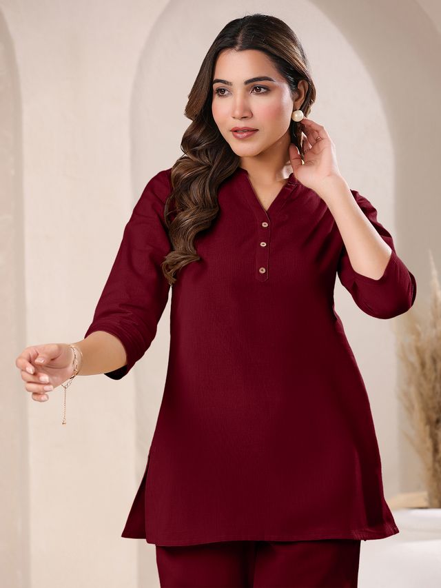 [Ready SG Stock] Maroon Cotton Blend Solid A-line Only Top for Women[ Casual Indian Dresses ]