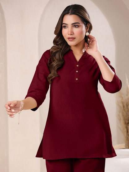[Ready SG Stock] Maroon Cotton Blend Solid A-line Only Top for Women[ Casual Indian Dresses ]