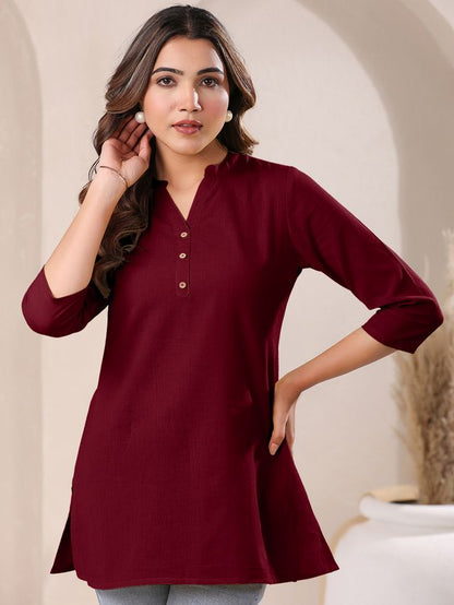 [Ready SG Stock] Maroon Cotton Blend Solid A-line Only Top for Women[ Casual Indian Dresses ]