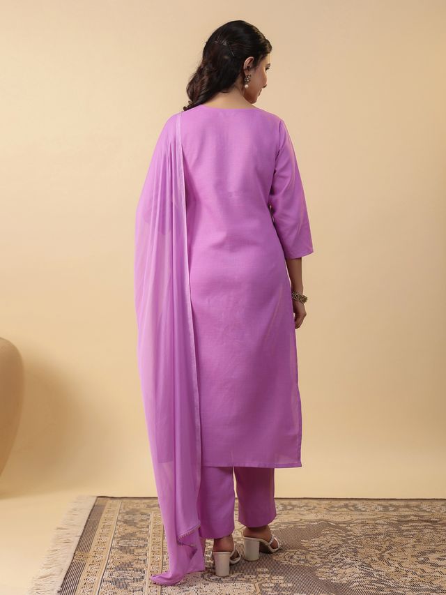 [ Ready SG Stock ] Lavender Cotton Blend Solid Straight Kurta Set Punjabi Suit with Dupatta [ Indian Dresses ]