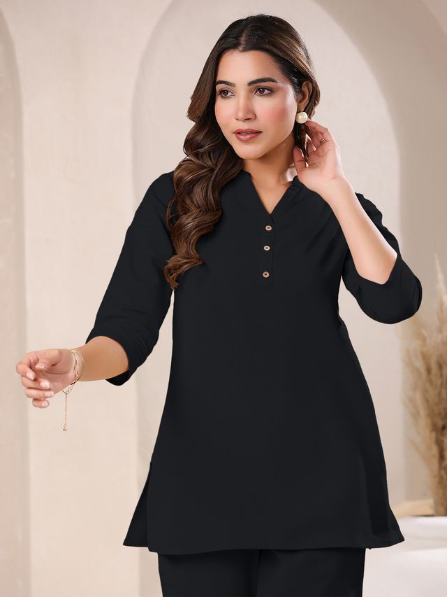 [Ready SG Stock] Black Cotton Blend Solid A-line Only Top for Women[ Casual Indian Dresses ]